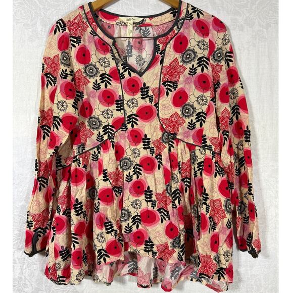 Matilda Jane Tunic Small Pink Black Tan Floral Long Sleeve Ruffle - Picture 1 of 10